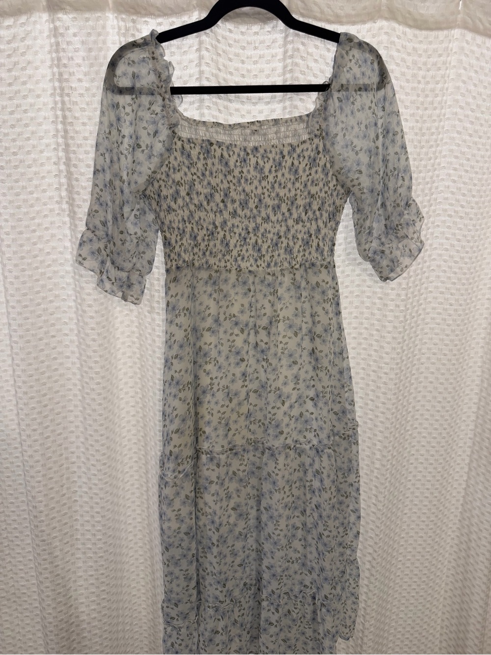 Floral Smocked Midi Dress in Light Blue